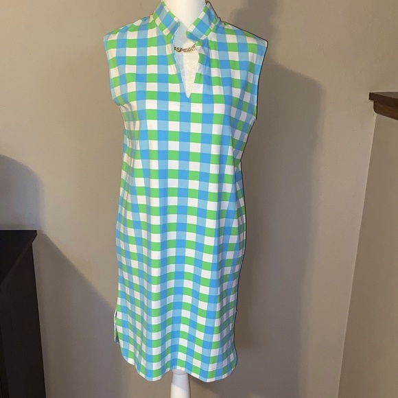 Sailor Sailor Vibrant Checkered Lucille Midi Dress in Blue and Green Size Medium - Picture 1 of 10